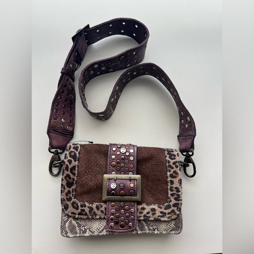 Free People Leopard Print Crossbody Bag - Brown and Purple